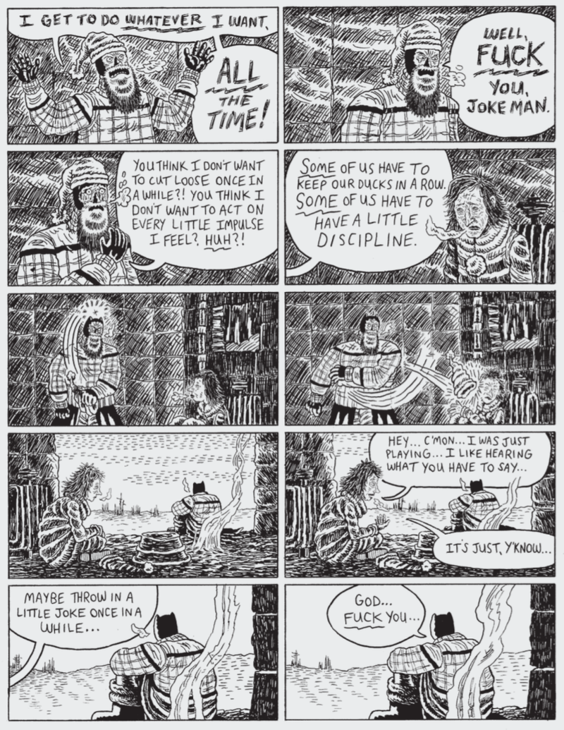 Two characters who are definitely not Batman and Joker have an argument in “Twilight of the Bat.”